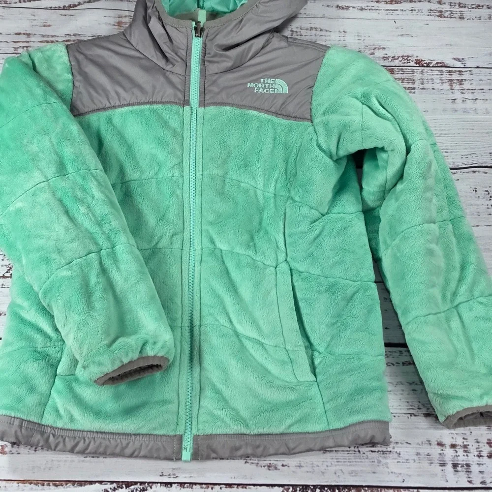 The North Face REVERSIBLE Jacket Girls S 7/8 Mint Green Grey Excellent Mossbud